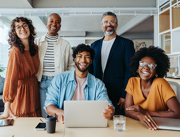 Group of happy people working together